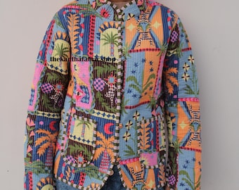 Floral Printed Cotton Quilted Jacket, Reversible Party Wear Coat