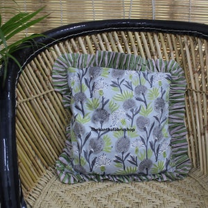 Cotton Ruffle Floral Print Cushion Cover 100 % Cotton Block Print Boho Frill Cushion Cover, Beautiful Home Decor Striped Frill Square Pillow