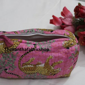 Set of 3 Pieces Indian Cotton animal Print Toiletry Bag, Travel bag, Make up Pouch, Quilted Wash Bag, having Kit, Vanity Case