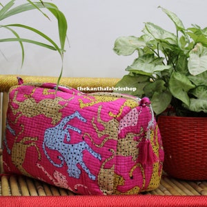 Handmade Indian Cotton Quilted Cosmetic Bag: Toiletry Wash Bag