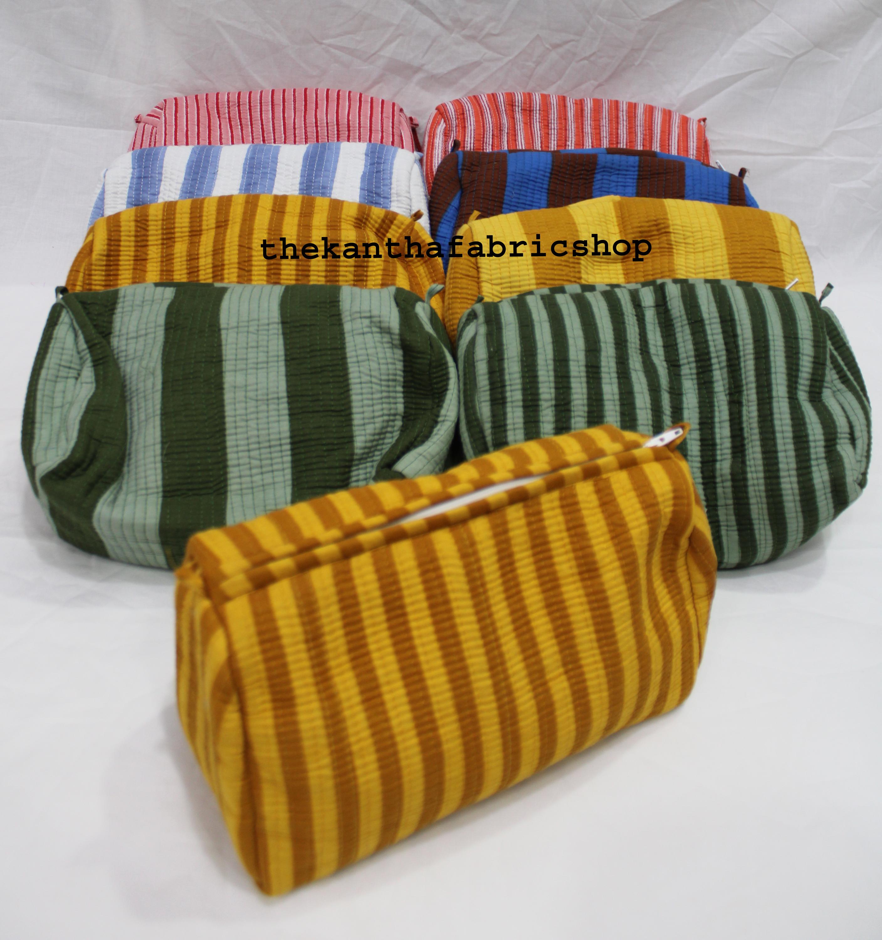 Handmade Indian Striped Cotton Pouch: Cosmetic Travel Bag - Etsy