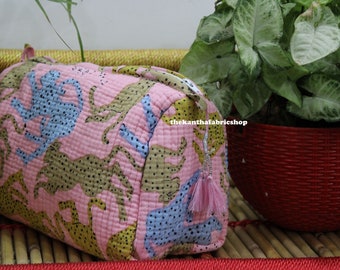 Handmade cotton toiletry bag, cosmetic bag, quilted wash bag