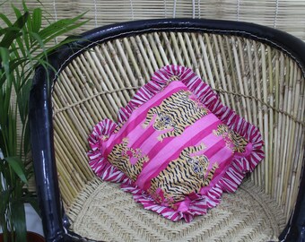 Pink Tiger Print Cotton Cushion Cover: Home Decor Cushion