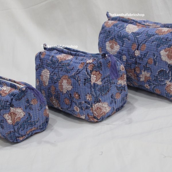 Quilted Vintage Indian Bag Set of 3 Pieces Indian Cotton Floral Hand Block Print Toiletry Bag Women's travel & cosmetic bags set