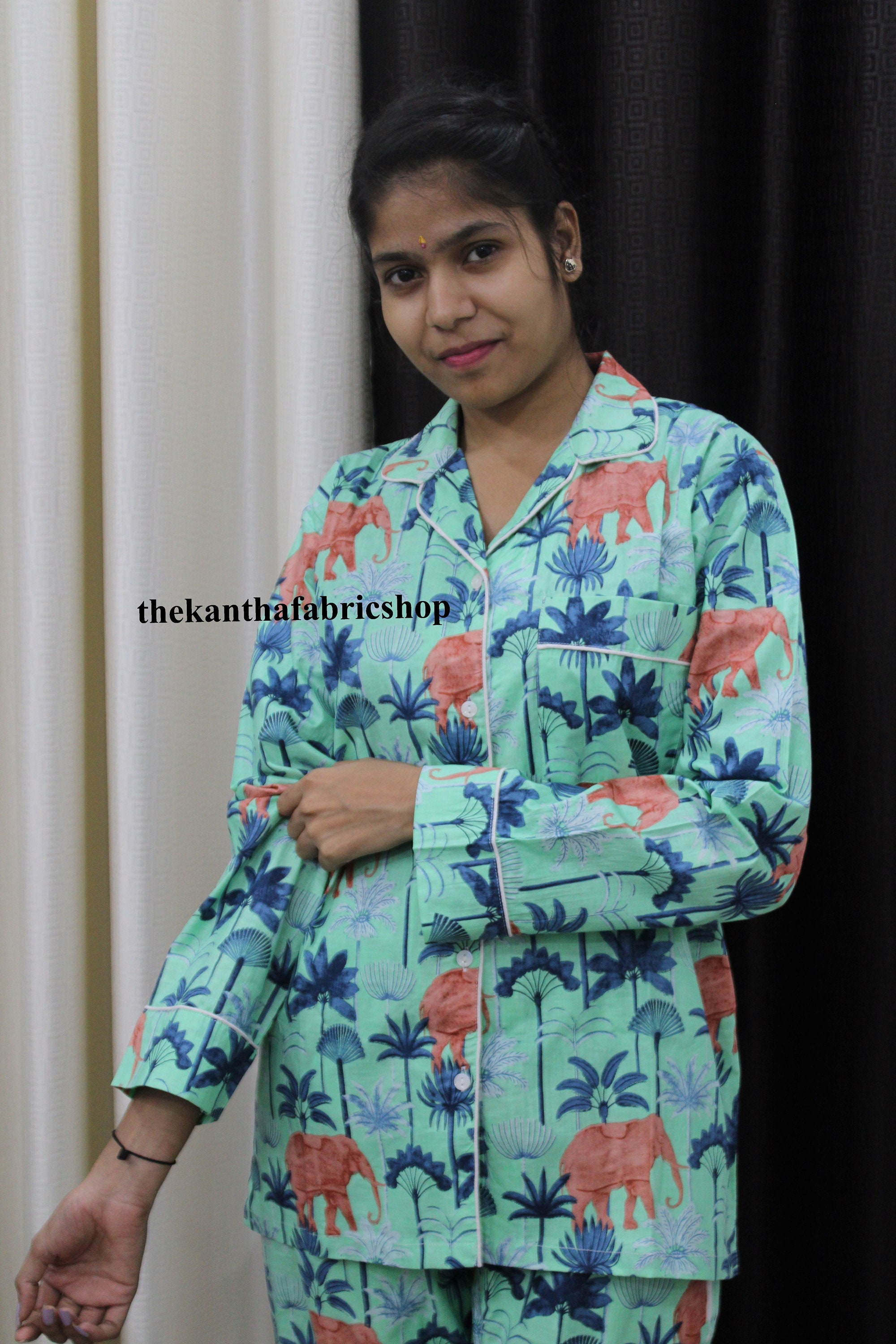 Elephant print satin pajama set shop
