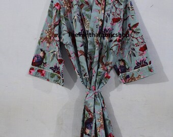 Bird Print !! Cotton Bath Robe, New Hand Stitch Bath Robe, Indian Dressing Gown