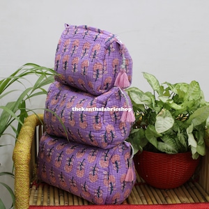 Lot de 3 pochettes indiennes en coton faites main, trousse de toilette en coton doux bloc main, trousse de toilette matelassée, trousse de voyage, trousse de maquillage