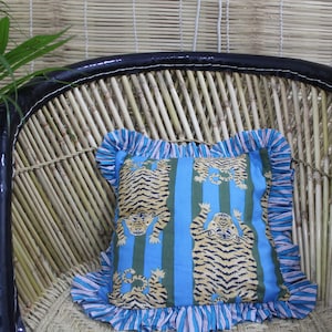 Handmade Indian Cotton Frilled Cushion Cover: Animal Print