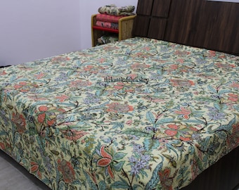 Yellow Butterfly Kantha Bedcover Quilt: Indian Cotton Bedspread Throws For Home Decor Kantha