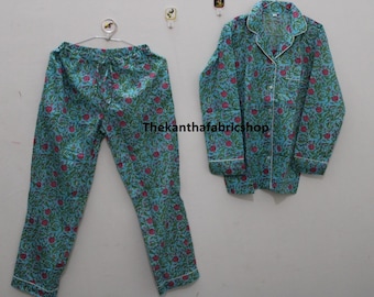 Indian Handmade Cotton Pajamas For Women Floral Pajama Set, Soft Cozy Super Comfy PJ Night Suit , Gift For Birthday, Women Night Pj Set