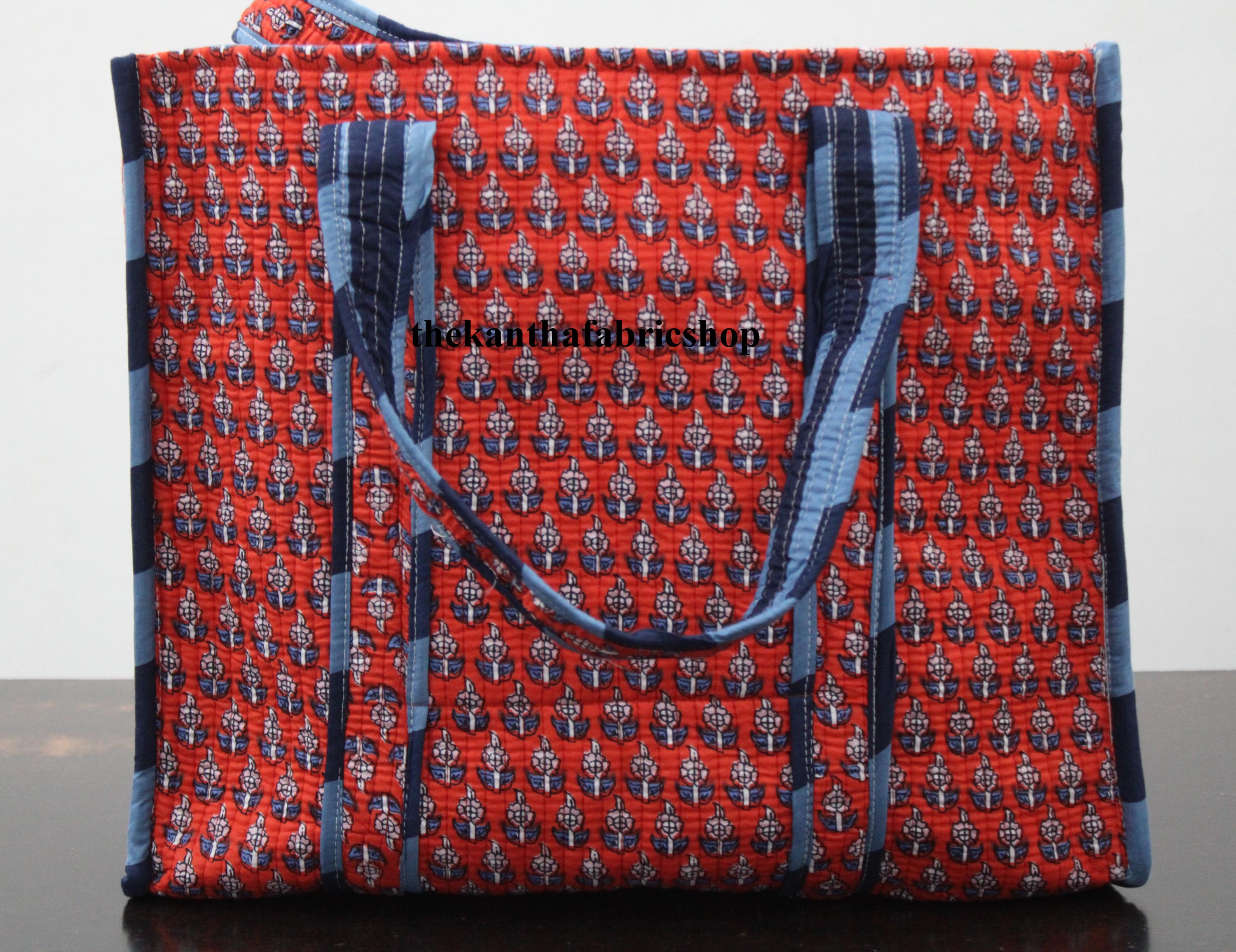 Indian Cotton Red Color Women Shopping Bag, Light Weight Quilted Tote Bag, Gift For Anniversary, Women Hand Bag Purse, Reversible Tote Bag