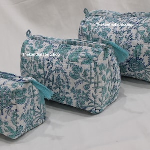 Lot de 3 trousses de toilette en coton indien à imprimé floral, trousse de rasage, trousse de voyage, trousse à maquillage, trousse de toilette matelassée, cadeau pour elle