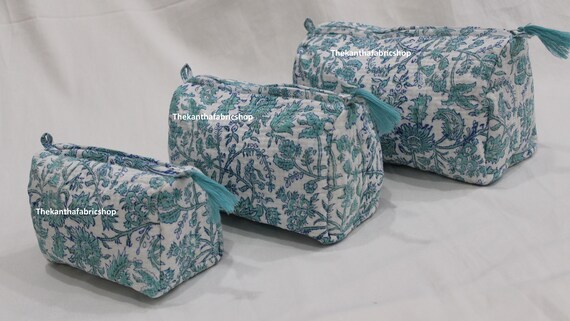 Set 3 Borse Da Toilette Per Donna - Beauty Case In Cotone Floreale Con Cerniera, Portatile