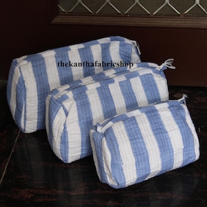 Beau sac en coton rayé blanc, Trousse à cosmétiques en coton indien, Sac fait main, Trousse à maquillage pour femme, Cadeau pour elle, Sac de voyage, Sac pour fille