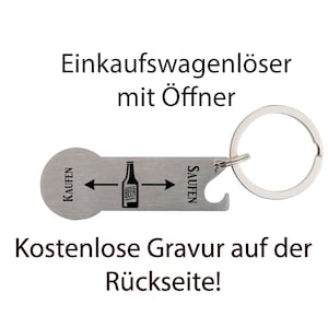 Winkelwagenverwijderaar Stickit met flesopener - Gepersonaliseerde "Drink - Koop" * Gratis gravering op de achterkant / spreuk / naam / logo