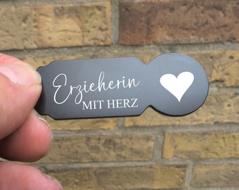 Shopping cart release "Educator with Heart" - Free name engraving! Personalized metal shopping cart release in black