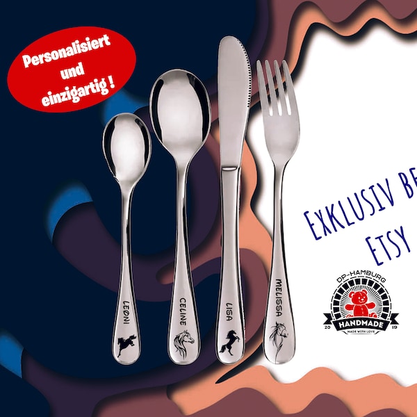 Children's cutlery horses including personal engraving / 4-piece cutlery for children as a gift / christening gift / birthday