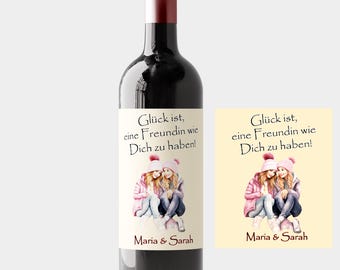 Étiquettes de vin personnalisées - Cadeau pour une amie - Cadeau d'anniversaire, cadeau d'adieu, autocollants pour bouteilles de vin
