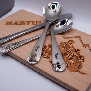 Children's cutlery "Unicorn & Fairy" with personal engraving 4-piece cutlery for children as a gift christening gift