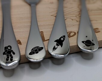 Personalized children's cutlery "Space/Astronaut" with personal engraving. Cutlery for children as a gift, christening gift, birthday gift.
