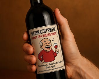Funny Christmas wine label with grandpa | Funny Christmas wine label | Wine bottle gift idea | Christmas decoration humor