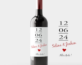 Spersonalizowana etykieta na wino „Data” | Naklejka na butelkę wina | ślub | Prezent | Prezent ślubny | Etykieta na wino do dekoracji ślubnych