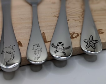 Children&#39;s cutlery sea animals including personal engraving 4-piece cutlery for children as a gift christening gift birthday gift