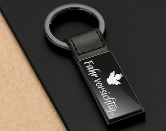 Elegant key ring personalized Drive carefully Free engraving on the back * Love * black chromated