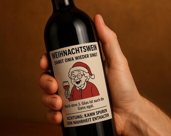 Funny Christmas wine label with grandma | Funny Christmas wine label | Wine bottle gift idea | Christmas decoration humor