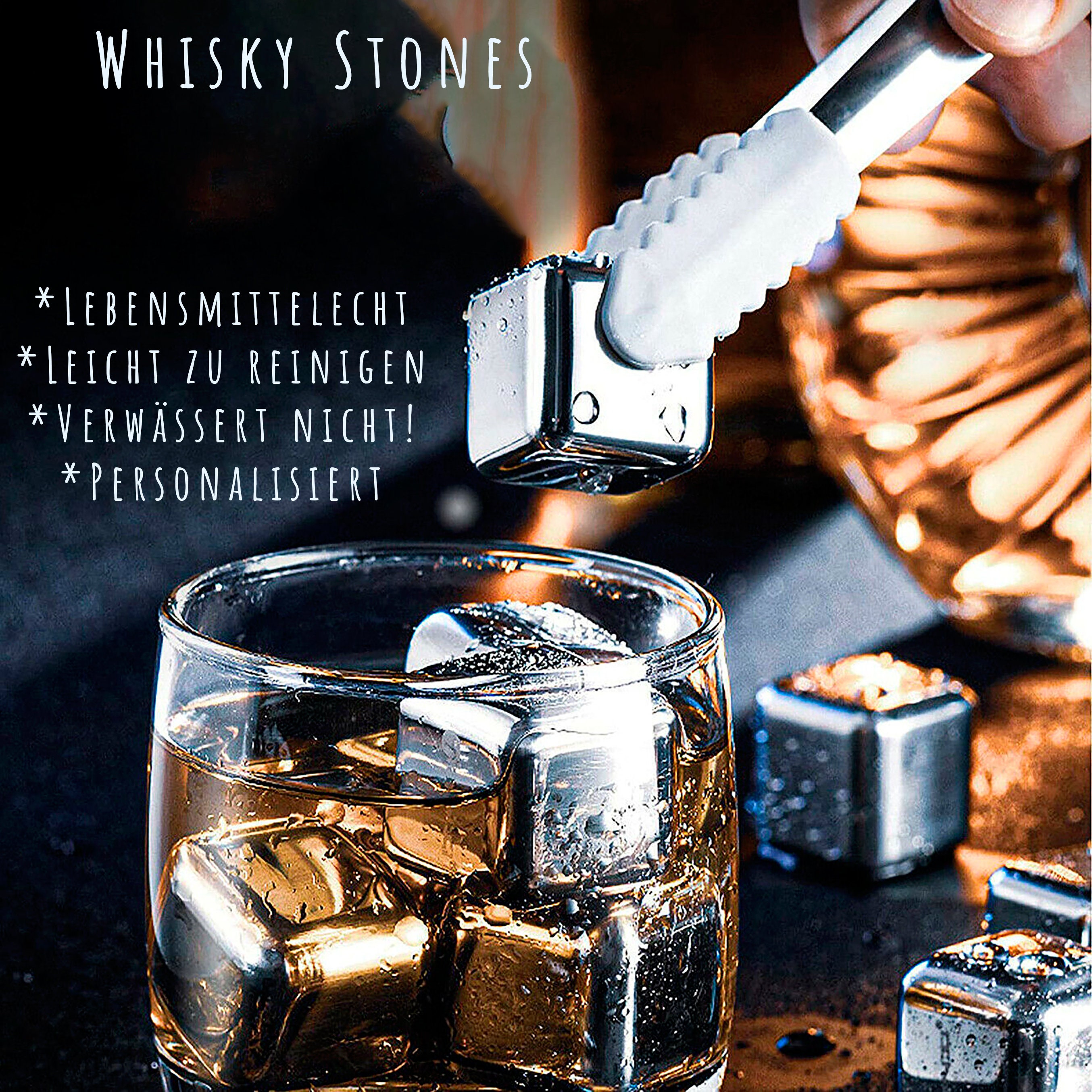 Whiskey Bullet Stones, Stainless Steel Whisky Rocks, Reusable ice cube  Metal Ice, Gifts for Men Dad, Christmas Stocking Stuffer, Whiskey Stones  Rocks