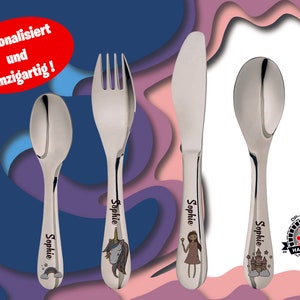Children&#39;s cutlery unicorn with engraving – 4-piece children&#39;s cutlery personalized, gift for baptism or birthday, great girls&#39; and boys&#39; cutlery