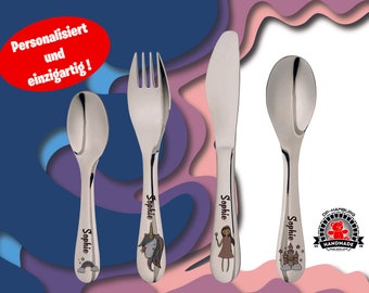 Children&#39;s cutlery unicorn with engraving – 4-piece children&#39;s cutlery personalized, gift for baptism or birthday, great girls&#39; and boys&#39; cutlery