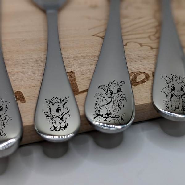 Children's cutlery "Dragon" with personal engraving 4-piece cutlery for children as a christening gift