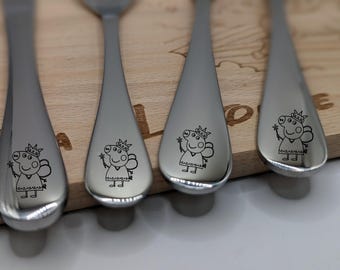 Children&#39;s cutlery with engraved piggy – personalized christening gift & birthday gift individually designed