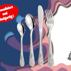 Children&#39;s cutlery &quot;Teddy&quot; including personal engraving / 4-piece cutlery for children as a gift / christening gift / birthday