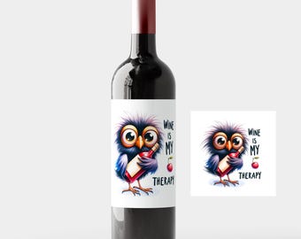 Étiquette de vin personnalisée « Le vin est ma thérapie » | Autocollants pour bouteilles de vin | Anniversaire | Cadeau | Poison pour le lavage des étiquettes de vin