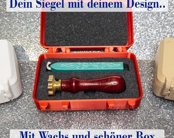 Individueller Siegel mit Ihrem eigenem Logo personalisierter Siegelstempel für Hochzeiten, save the date,Einladungskarten,waxstamp, SET, Box