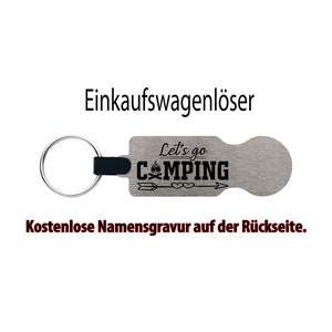 ショッピングカートソルバー「Lets go Camping」 - 名入れ無料！パーソナライズされた金属製ショッピングカートリリーサー