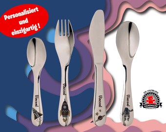 Children's cutlery "Colorful Space/Astronaut" including personal engraving / 4-piece cutlery for children as a gift / christening gift / birthday