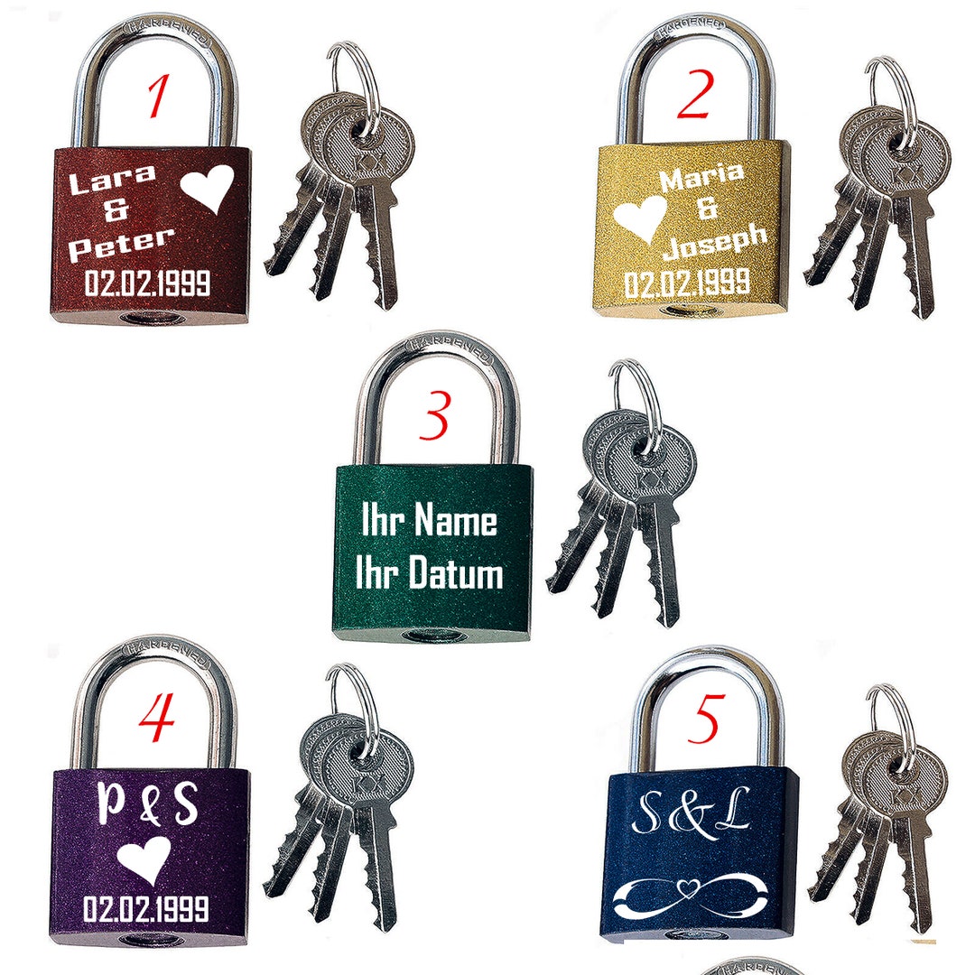Individual Love Lock Engraved With Name, Date and Motif Valentine's Day ...