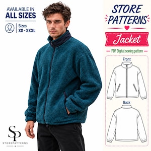Patrón de costura para chaqueta de hombre | Patrón de costura para hombre | Patrón de chaqueta | Chaqueta con cremallera para hombre | Patrón para hombre | Chaqueta de peluche | Abrigo tipo chaqueta para hombre | XS-XXXL