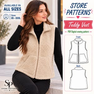 Teddy Vest Pattern | Vest Pattern | Sewing Patterns | Women Pattern | Winter Pattern | Jacket Vest Sewing Pattern for Women | XS-XXXL