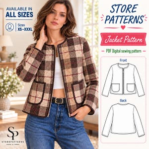Women's Zip-Up Jacket Sewing Pattern PDF | Quilted Jacket Pockets | Beginner Sewing Pattern | Printable A4, US Letter & A0 | Sizes XS_XXXL
