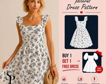Tie Back Dress Sewing Pattern | Summer Dress Pattern | Dress Sewing Pattern | Women Dress Pattern | Sewing Patterns for Women, Dress Pattern