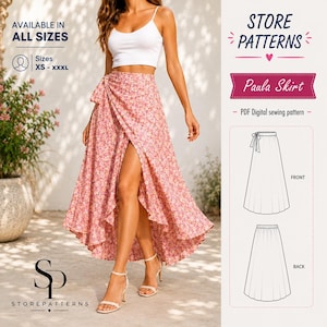 Maxi Skirt Pattern | Wrap Skirt Pattern | Women Sewing Pattern | Easy Skirt Sewing pattern | Maxi Wrap Skirt Pattern | XS-XXXL