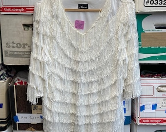 Fringe Midi Length Dress | by Nightworks ca 1980s Size 8-10