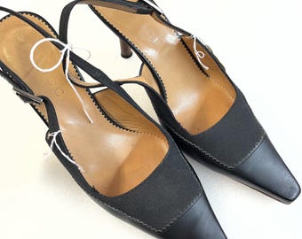 Gucci Slingback Strap Pump Shoes Black Size 6B Italy