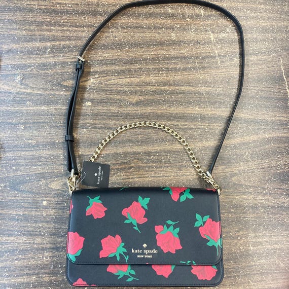 Kate Spade New York Madison Rose Toss Printed Flap Crossbody Black Etsy Canada