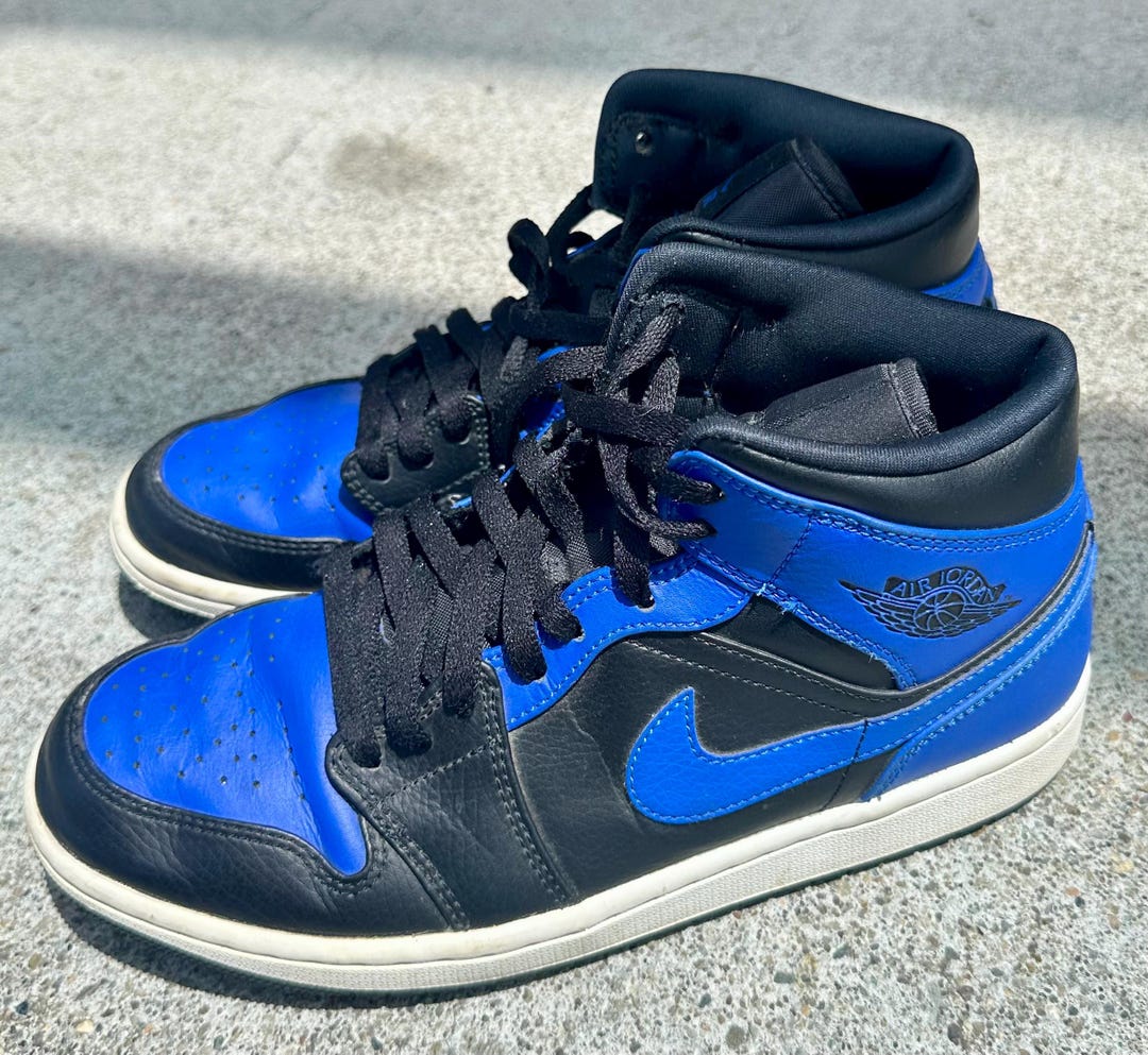 Nike Air Jordan 1 Retro Mid Black & Blue 554724-177 Size 8 US - Etsy