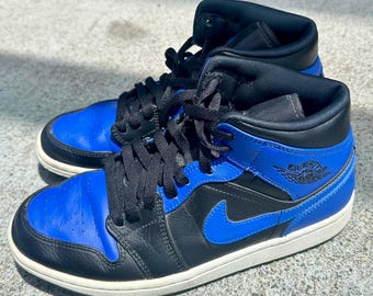 Nike Air Jordan 1 Retro Mid  Black & Blue 554724-177 Size 8 US